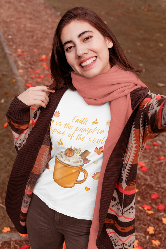 Women's Christian Fall Baby Tee - Faith Pumpkin Spice Latte Eco-Friendly